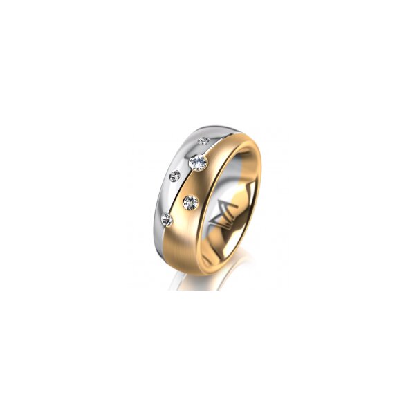 Ring 14 Karat Gelb-/Weissgold 7.0 mm längsmatt 5 Brillanten G vs Gesamt 0,095ct