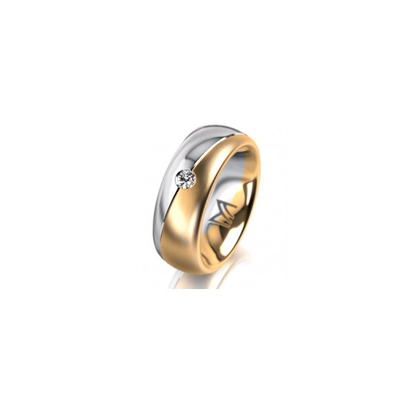 Ring 18 Karat Gelb-/Weissgold 7.0 mm längsmatt 1 Brillant G vs 0,065ct