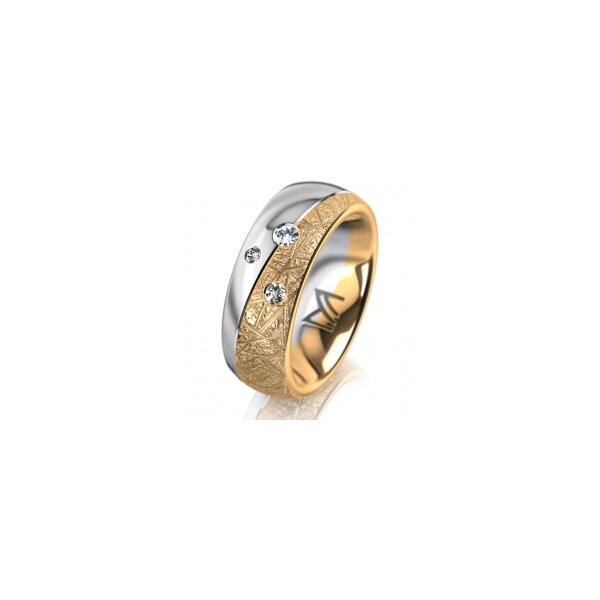 Ring 18 Karat Gelb-/Weissgold 7.0 mm kristallmatt 3 Brillanten G vs Gesamt 0,070ct