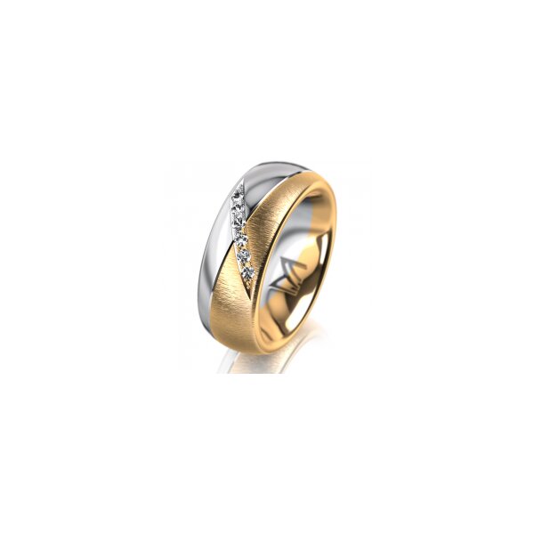 Ring 18 Karat Gelb-/Weissgold 7.0 mm sandmatt 6 Brillanten G vs Gesamt 0,080ct