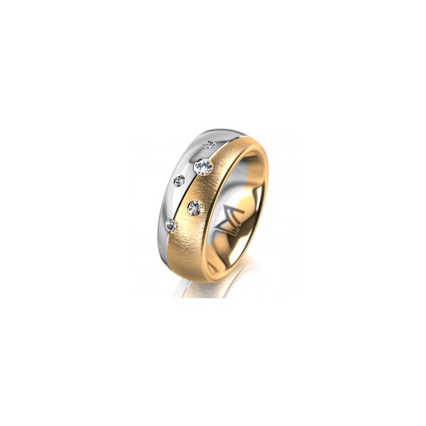Ring 18 Karat Gelb-/Weissgold 7.0 mm sandmatt 5 Brillanten G vs Gesamt 0,095ct