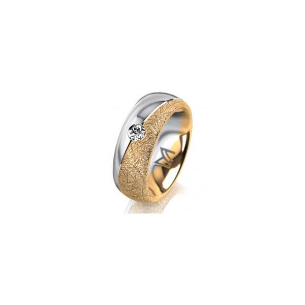 Ring 18 Karat Gelb-/Weissgold 7.0 mm kristallmatt 1 Brillant G vs 0,110ct