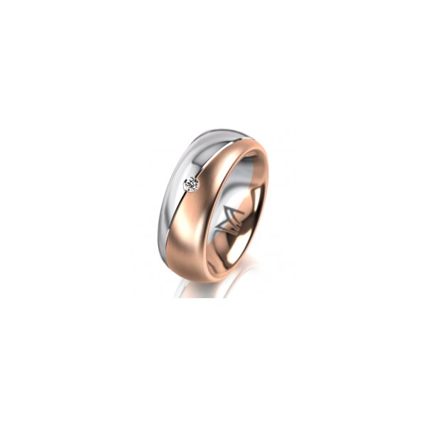 Ring 14 Karat Rot-/Weissgold 7.0 mm längsmatt 1 Brillant G vs 0,025ct