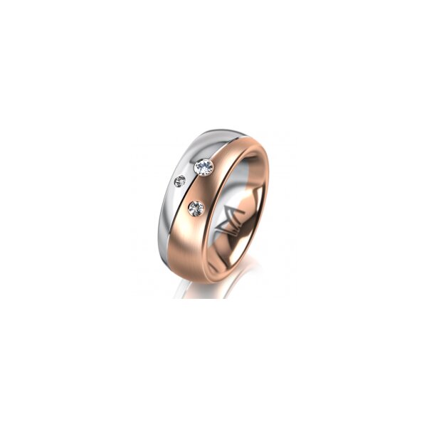 Ring 14 Karat Rot-/Weissgold 7.0 mm l&auml;ngsmatt 3 Brillanten G vs Gesamt 0,070ct