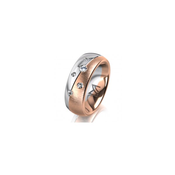 Ring 14 Karat Rot-/Weissgold 7.0 mm sandmatt 5 Brillanten G vs Gesamt 0,095ct