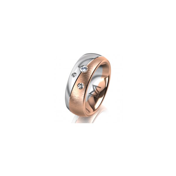 Ring 18 Karat Rot-/Weissgold 7.0 mm sandmatt 3 Brillanten G vs Gesamt 0,070ct