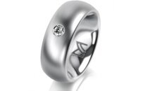 Ring 14 Karat Weissgold 7.0 mm l&auml;ngsmatt 1 Brillant...