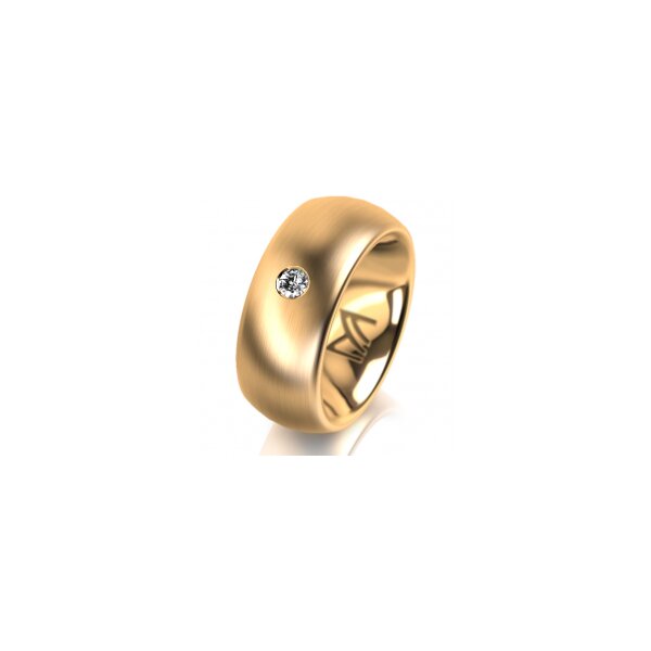 Ring 14 Karat Gelbgold 8.0 mm längsmatt 1 Brillant G vs 0,065ct