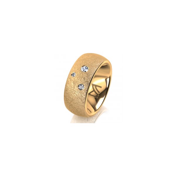 Ring 14 Karat Gelbgold 8.0 mm kreismatt 3 Brillanten G vs Gesamt 0,080ct
