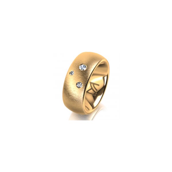 Ring 14 Karat Gelbgold 8.0 mm sandmatt 3 Brillanten G vs Gesamt 0,080ct