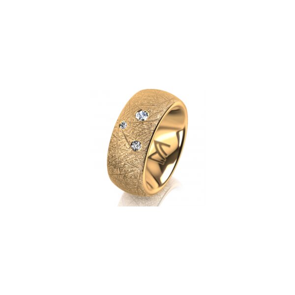 Ring 14 Karat Gelbgold 8.0 mm kristallmatt 3 Brillanten G vs Gesamt 0,080ct