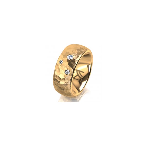 Ring 14 Karat Gelbgold 8.0 mm diamantmatt 3 Brillanten G vs Gesamt 0,080ct