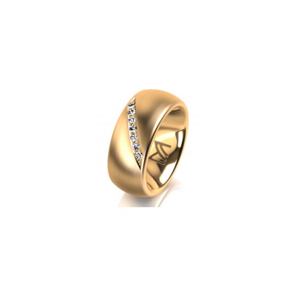 Ring 14 Karat Gelbgold 8.0 mm längsmatt 7 Brillanten G vs Gesamt 0,095ct