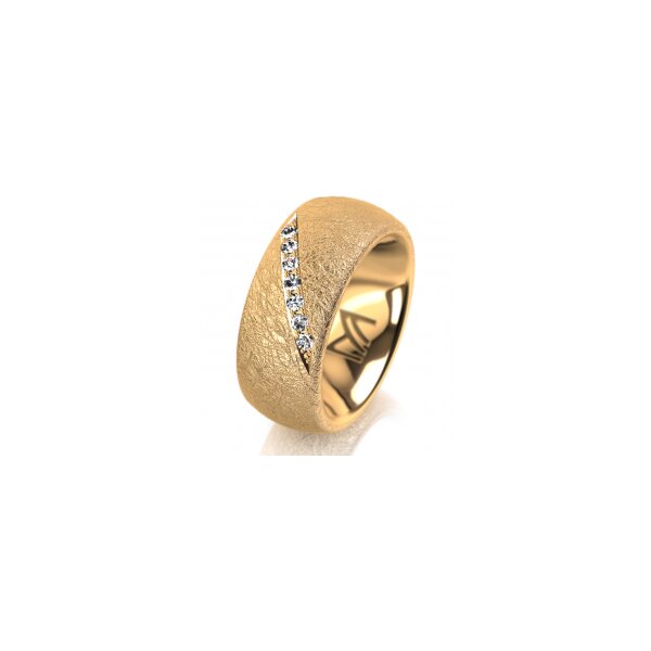 Ring 14 Karat Gelbgold 8.0 mm kreismatt 7 Brillanten G vs Gesamt 0,095ct