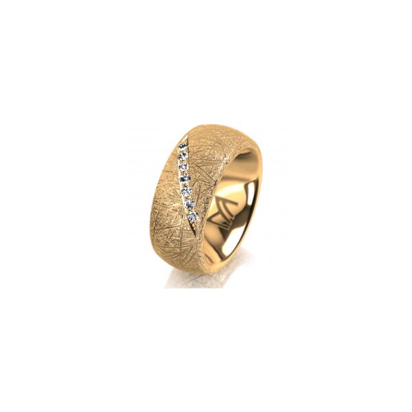 Ring 14 Karat Gelbgold 8.0 mm kristallmatt 7 Brillanten G vs Gesamt 0,095ct