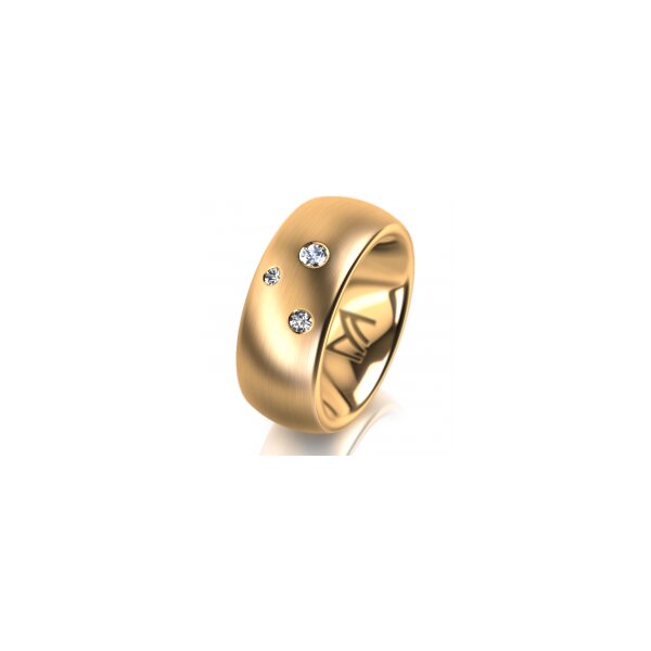 Ring 18 Karat Gelbgold 8.0 mm längsmatt 3 Brillanten G vs Gesamt 0,080ct