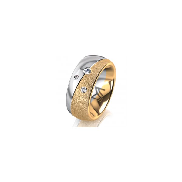 Ring 14 Karat Gelb-/Weissgold 8.0 mm kreismatt 3 Brillanten G vs Gesamt 0,080ct