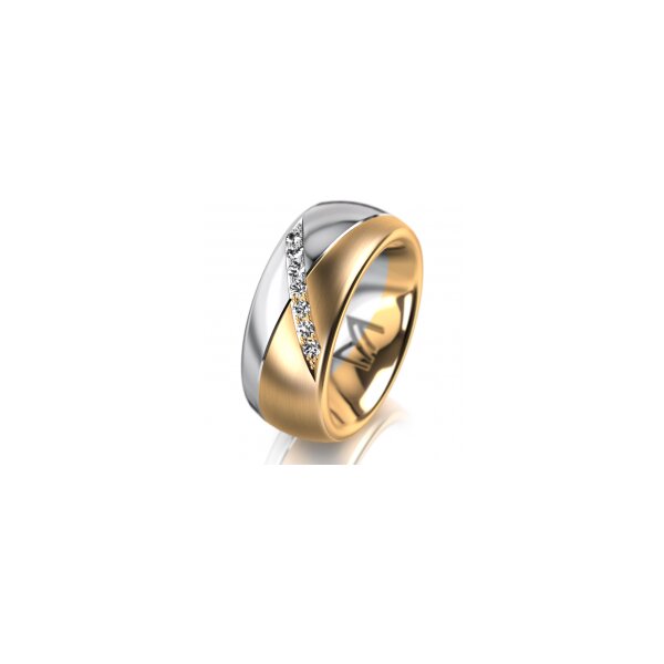 Ring 14 Karat Gelb-/Weissgold 8.0 mm längsmatt 7 Brillanten G vs Gesamt 0,095ct