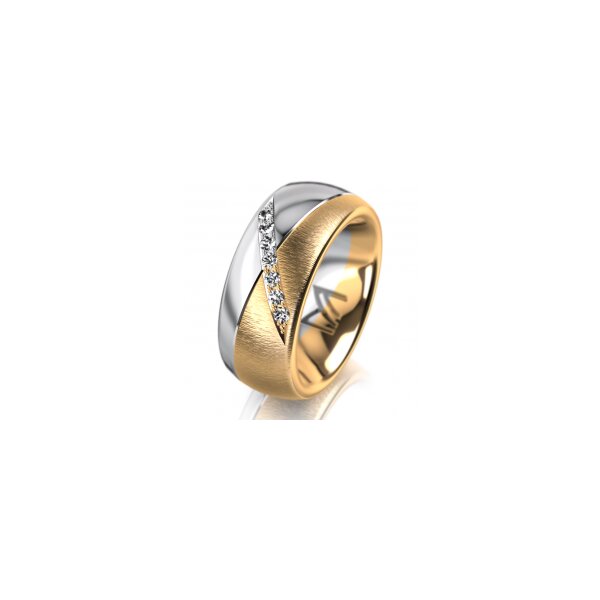 Ring 14 Karat Gelb-/Weissgold 8.0 mm sandmatt 7 Brillanten G vs Gesamt 0,095ct