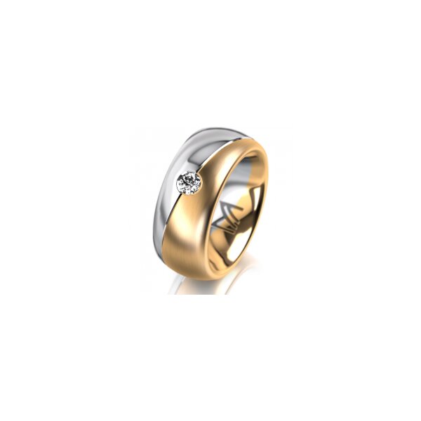 Ring 14 Karat Gelb-/Weissgold 8.0 mm längsmatt 1 Brillant G vs 0,110ct