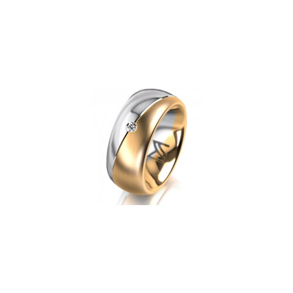 Ring 18 Karat Gelb-/Weissgold 8.0 mm längsmatt 1 Brillant G vs 0,025ct