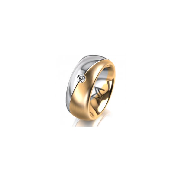 Ring 18 Karat Gelb-/Weissgold 8.0 mm längsmatt 1 Brillant G vs 0,065ct