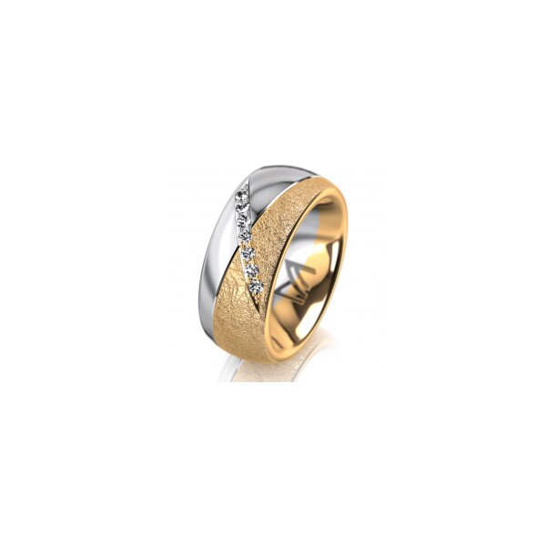 Ring 18 Karat Gelb-/Weissgold 8.0 mm kreismatt 7 Brillanten G vs Gesamt 0,095ct