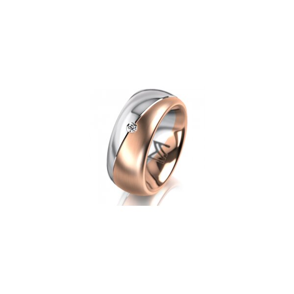 Ring 14 Karat Rot-/Weissgold 8.0 mm längsmatt 1 Brillant G vs 0,025ct