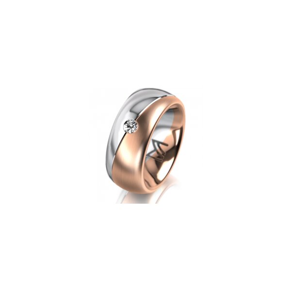Ring 14 Karat Rot-/Weissgold 8.0 mm längsmatt 1 Brillant G vs 0,065ct