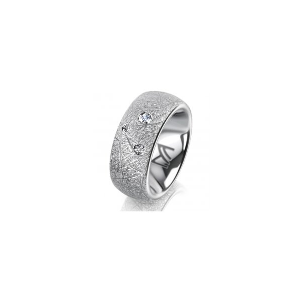 Ring 14 Karat Weissgold 8.0 mm kristallmatt 3 Brillanten G vs Gesamt 0,080ct