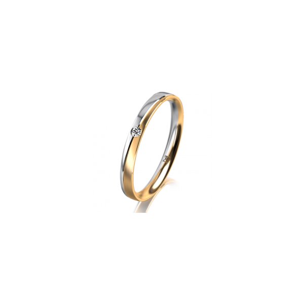 Ring 14 Karat Gelb-/Weissgold 2.5 mm längsmatt 1 Brillant G vs 0,025ct