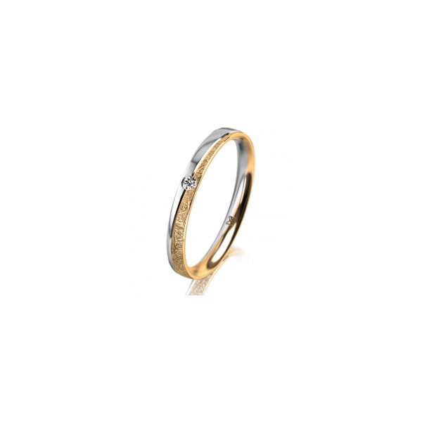 Ring 14 Karat Gelb-/Weissgold 2.5 mm kristallmatt 1 Brillant G vs 0,025ct