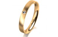 Ring 14 Karat Gelbgold 3.0 mm l&auml;ngsmatt 1 Brillant G...