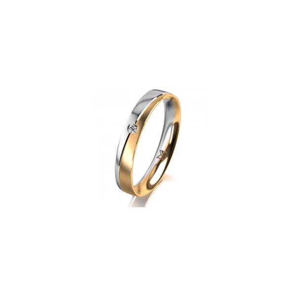 Ring 18 Karat Gelb-/Weissgold 3.5 mm längsmatt 1 Brillant G vs 0,025ct
