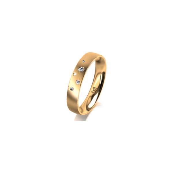 Ring 14 Karat Gelbgold 4.0 mm längsmatt 5 Brillanten G vs Gesamt 0,035ct