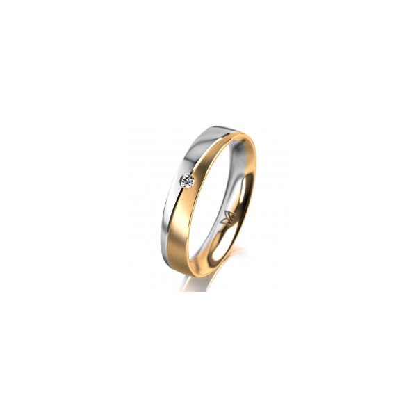Ring 14 Karat Gelb-/Weissgold 4.0 mm l&auml;ngsmatt 1 Brillant G vs 0,025ct