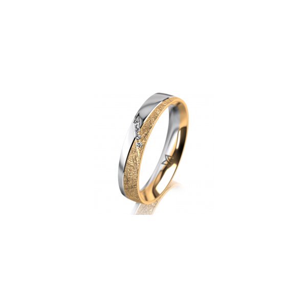 Ring 14 Karat Gelb-/Weissgold 4.0 mm kristallmatt 4 Brillanten G vs Gesamt 0,020ct