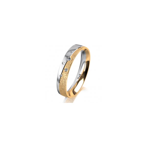 Ring 14 Karat Gelb-/Weissgold 4.0 mm kreismatt 5 Brillanten G vs Gesamt 0,035ct