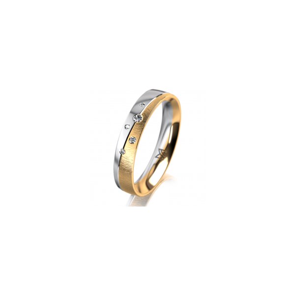 Ring 14 Karat Gelb-/Weissgold 4.0 mm sandmatt 5 Brillanten G vs Gesamt 0,035ct