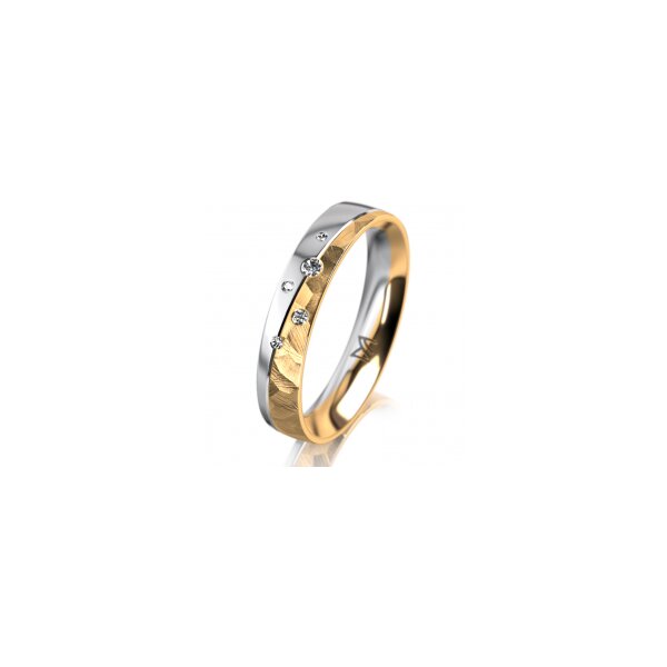 Ring 14 Karat Gelb-/Weissgold 4.0 mm diamantmatt 5 Brillanten G vs Gesamt 0,035ct