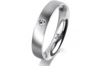 Ring 14 Karat Weissgold 4.0 mm l&auml;ngsmatt 1 Brillant...