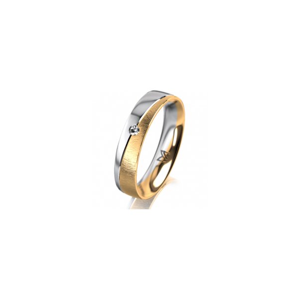 Ring 14 Karat Gelb-/Weissgold 4.5 mm sandmatt 1 Brillant G vs 0,025ct