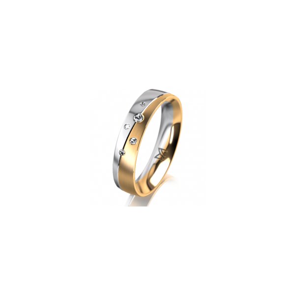 Ring 14 Karat Gelb-/Weissgold 4.5 mm längsmatt 5 Brillanten G vs Gesamt 0,045ct