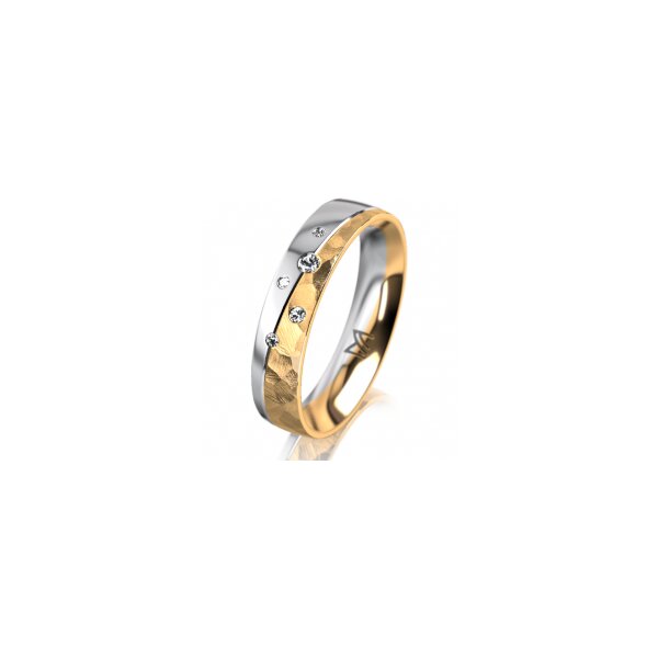 Ring 14 Karat Gelb-/Weissgold 4.5 mm diamantmatt 5 Brillanten G vs Gesamt 0,045ct