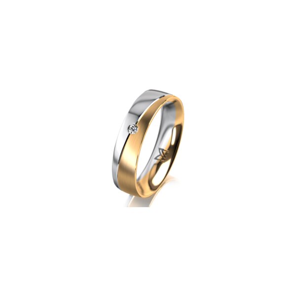 Ring 14 Karat Gelb-/Weissgold 5.0 mm längsmatt 1 Brillant G vs 0,025ct