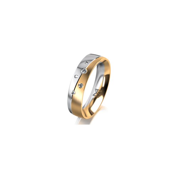 Ring 18 Karat Gelb-/Weissgold 5.0 mm längsmatt 5 Brillanten G vs Gesamt 0,055ct