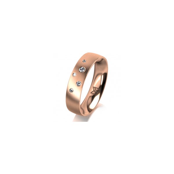 Ring 14 Karat Rotgold 5.0 mm längsmatt 5 Brillanten G vs Gesamt 0,055ct