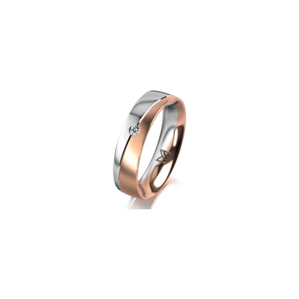 Ring 14 Karat Rot-/Weissgold 5.0 mm längsmatt 1 Brillant G vs 0,025ct