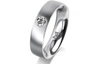 Ring 14 Karat Weissgold 5.0 mm l&auml;ngsmatt 1 Brillant...