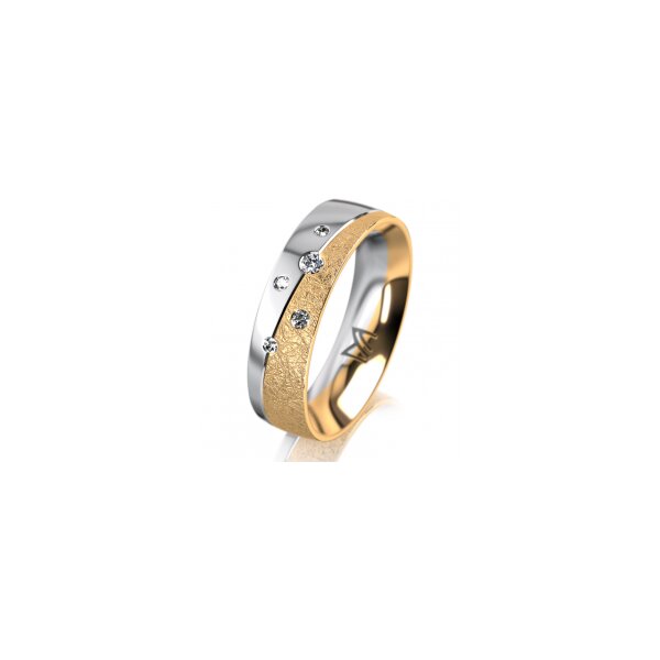 Ring 18 Karat Gelb-/Weissgold 5.5 mm kreismatt 5 Brillanten G vs Gesamt 0,065ct